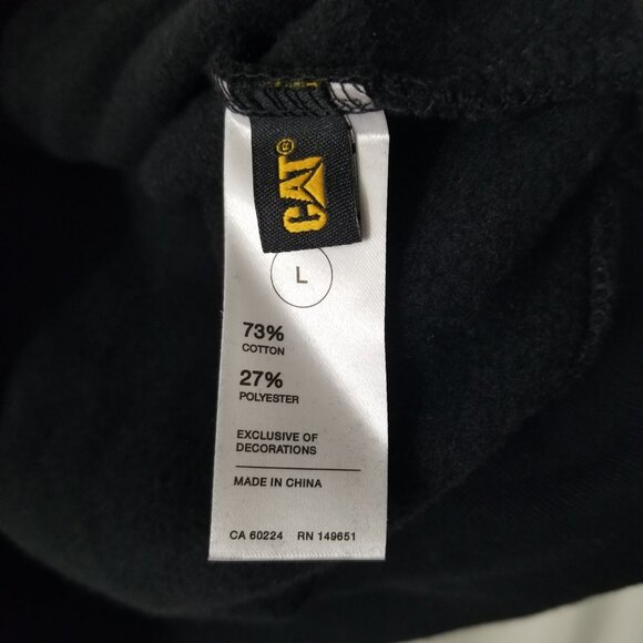 CAT Hoodie Men L Black Hooded Pullover Sweatshirt Jacket Caterpillar Work Pocket - Picture 12 of 12